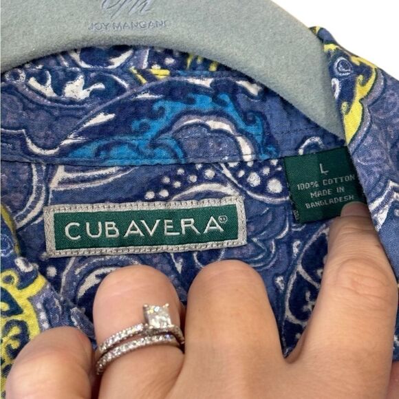 Cubavera Men's Paisley Blue Retro Button Down Short Sleeve Shirt Size Large - Picture 4 of 4